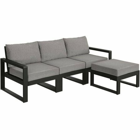 POLYWOOD Edge Black / Grey Mist 4-Piece Modular Deep Seating Patio Set with Chairs and Ottoman 633PWS52B580